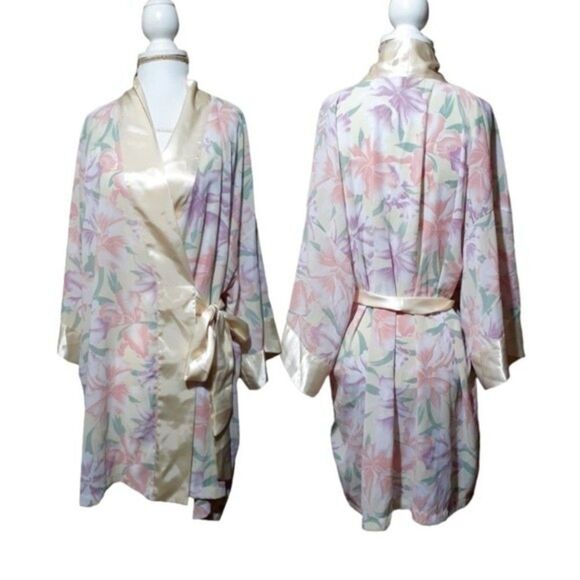Victorias Secret VTG Gold Label Pink Floral Semi Sheer Sleepwear Robe Kimono O/S - Picture 1 of 7